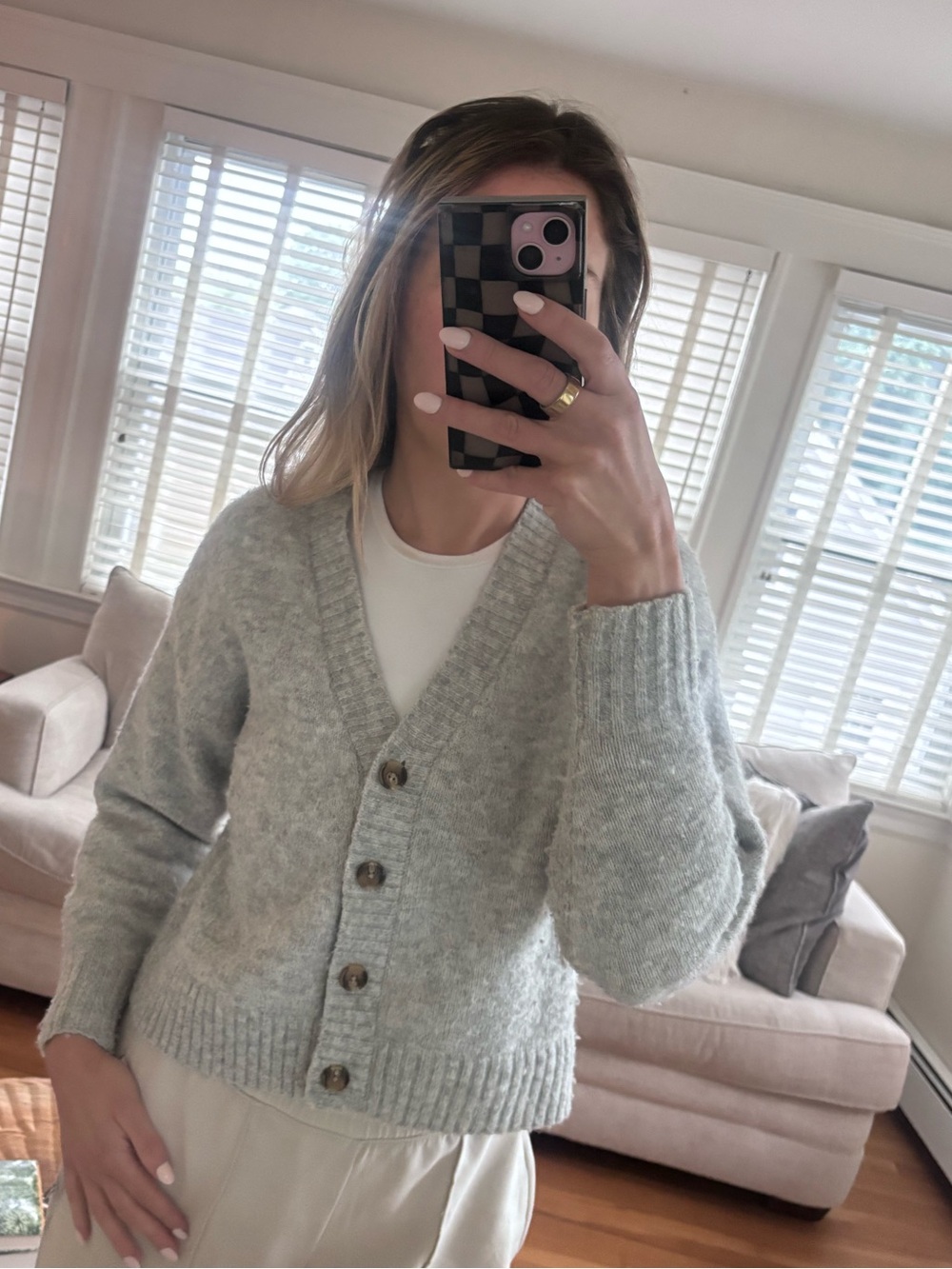 Old Navy XS Cropped Chunky Knit Cardigan Gray Button Front Sweater